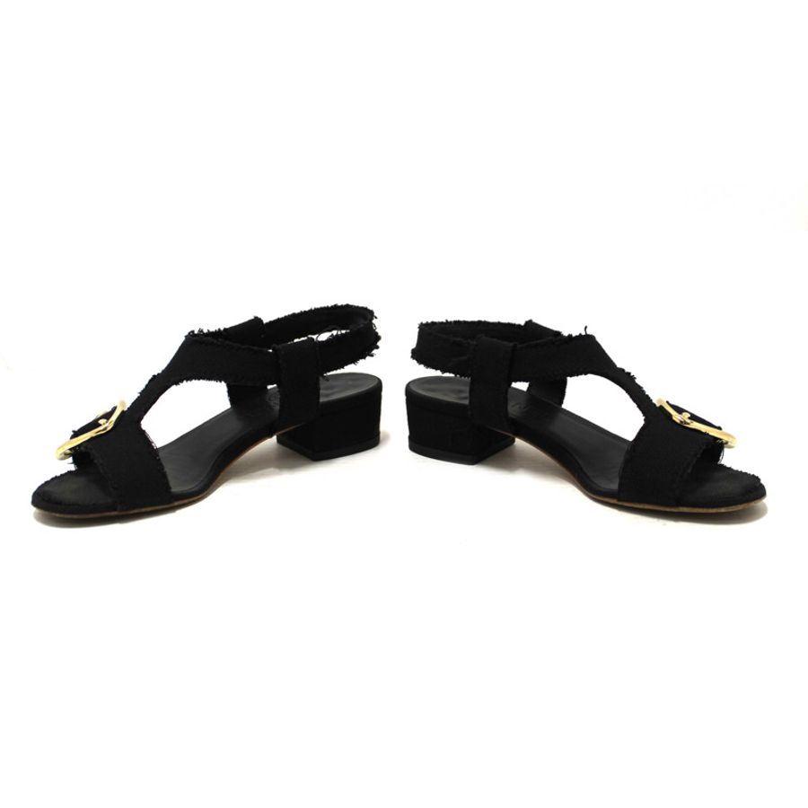 Chanel Black Interlocking CC Logo Canvas Slingback Sandals size 37-5