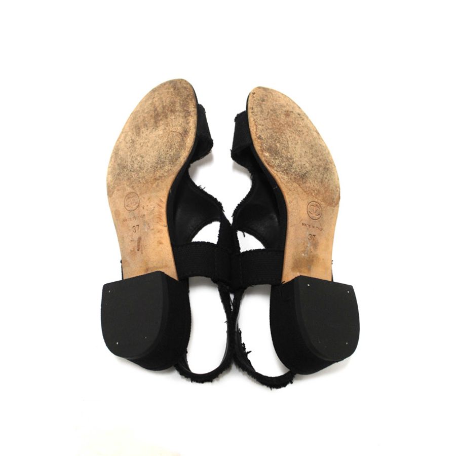 Chanel Black Interlocking CC Logo Canvas Slingback Sandals size 37-11