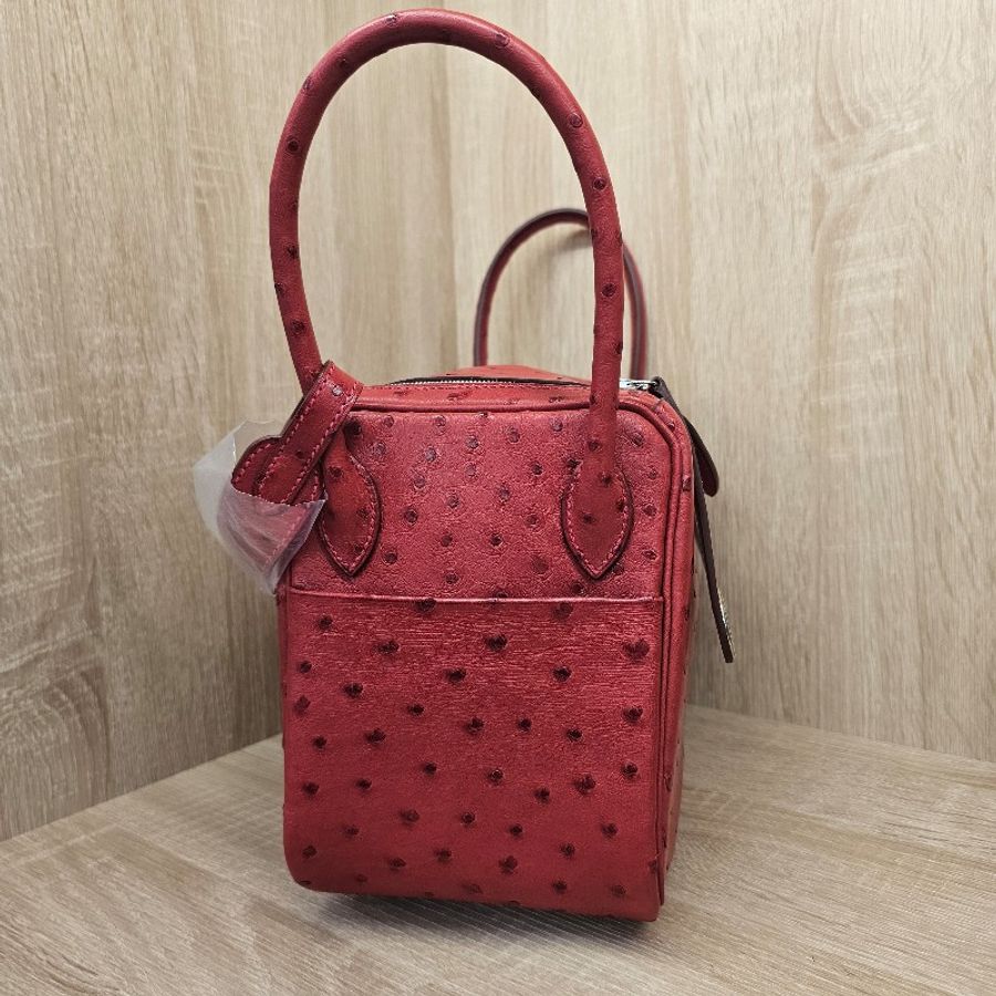 [未使用美品❣️] Hermes 紅色鴕鳥皮銀釦Lindy26-1