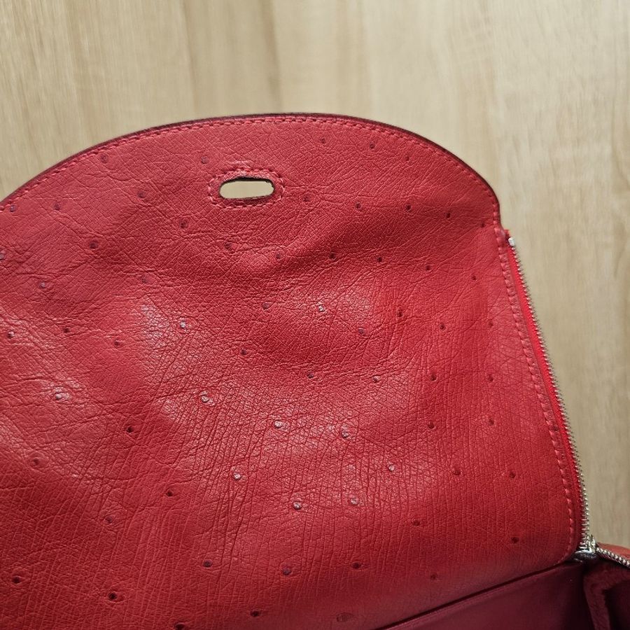 [未使用美品❣️] Hermes 紅色鴕鳥皮銀釦Lindy26-11