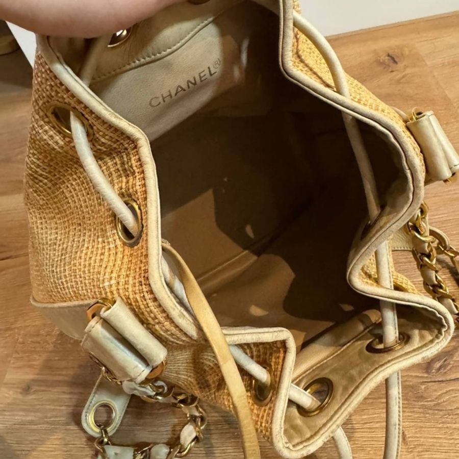 chanel 香奈兒 Vintage Raffia 拉菲草 編織 子母包 水桶包 肩背包 斜背包 側背包 手提包-2