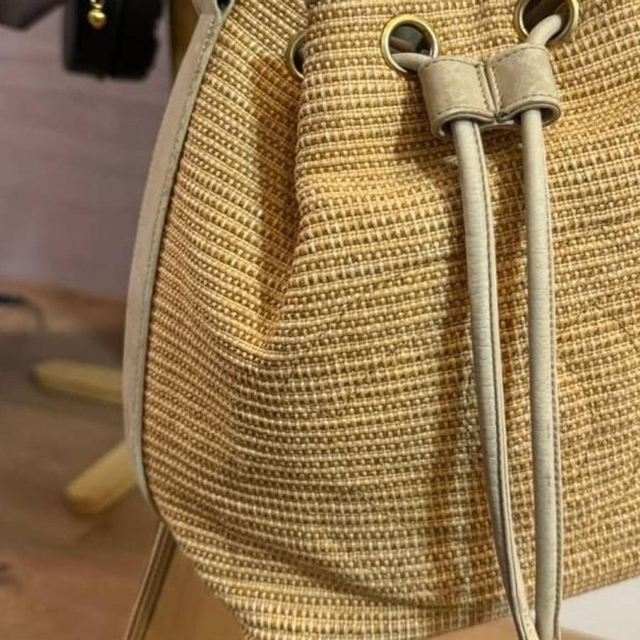 chanel 香奈兒 Vintage Raffia 拉菲草 編織 子母包 水桶包 肩背包 斜背包 側背包 手提包-6