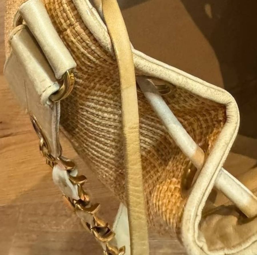 chanel 香奈兒 Vintage Raffia 拉菲草 編織 子母包 水桶包 肩背包 斜背包 側背包 手提包-9