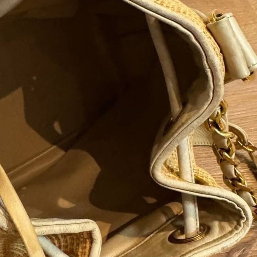 chanel 香奈兒 Vintage Raffia 拉菲草 編織 子母包 水桶包 肩背包 斜背包 側背包 手提包-10