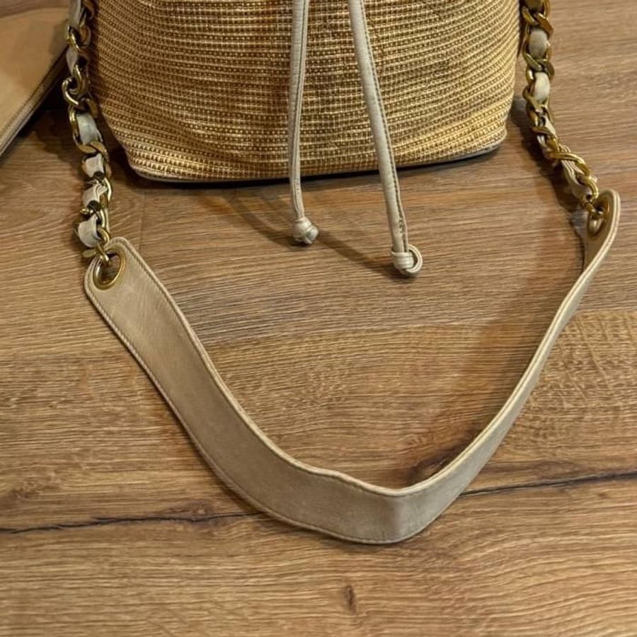 chanel 香奈兒 Vintage Raffia 拉菲草 編織 子母包 水桶包 肩背包 斜背包 側背包 手提包-11