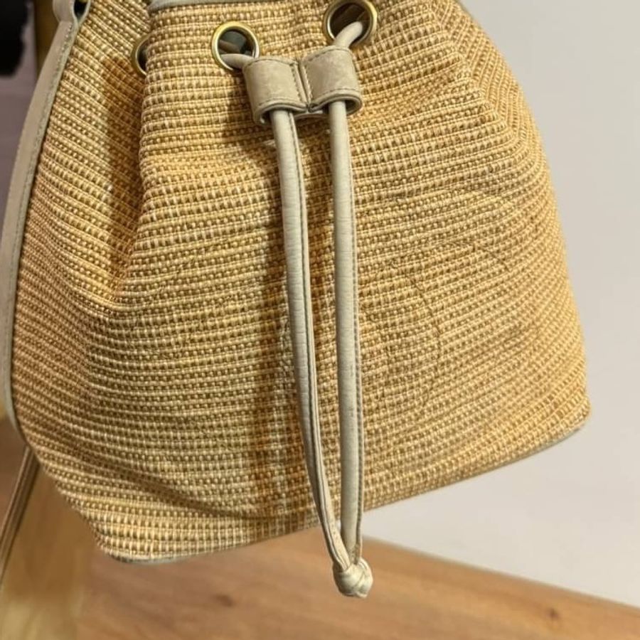 chanel 香奈兒 Vintage Raffia 拉菲草 編織 子母包 水桶包 肩背包 斜背包 側背包 手提包-12