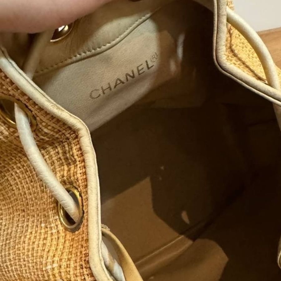 chanel 香奈兒 Vintage Raffia 拉菲草 編織 子母包 水桶包 肩背包 斜背包 側背包 手提包-14