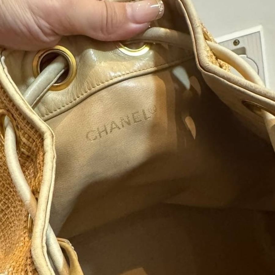 chanel 香奈兒 Vintage Raffia 拉菲草 編織 子母包 水桶包 肩背包 斜背包 側背包 手提包-15