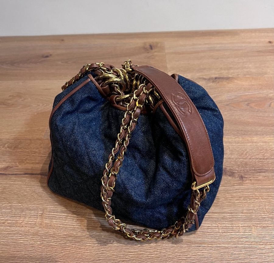 chanel 香奈兒 Vintage denim 丹寧 牛仔 水桶包 斜背包 肩背包 牛仔包 手提包 側背包-8
