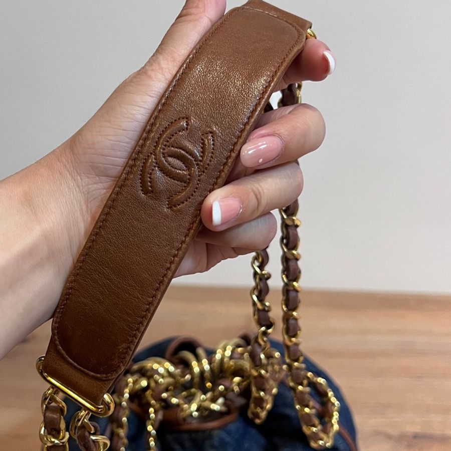 chanel 香奈兒 Vintage denim 丹寧 牛仔 水桶包 斜背包 肩背包 牛仔包 手提包 側背包-31