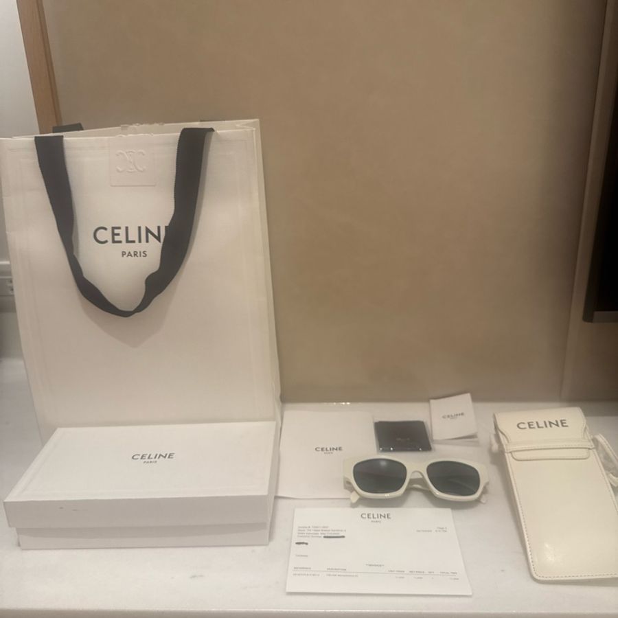 Celine Monochroms 01白色墨鏡 近新大全配-5