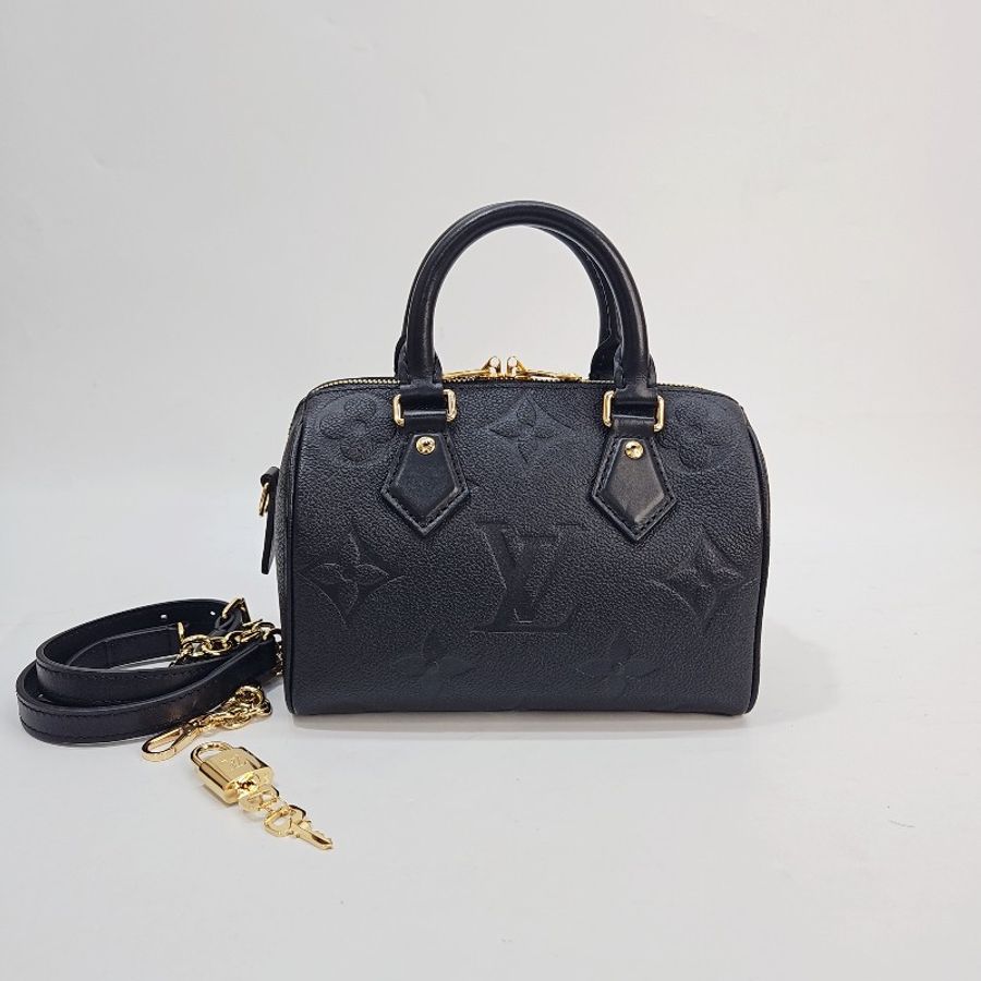 lv 黑牛皮壓紋金釦 speedy 20波士頓包-6