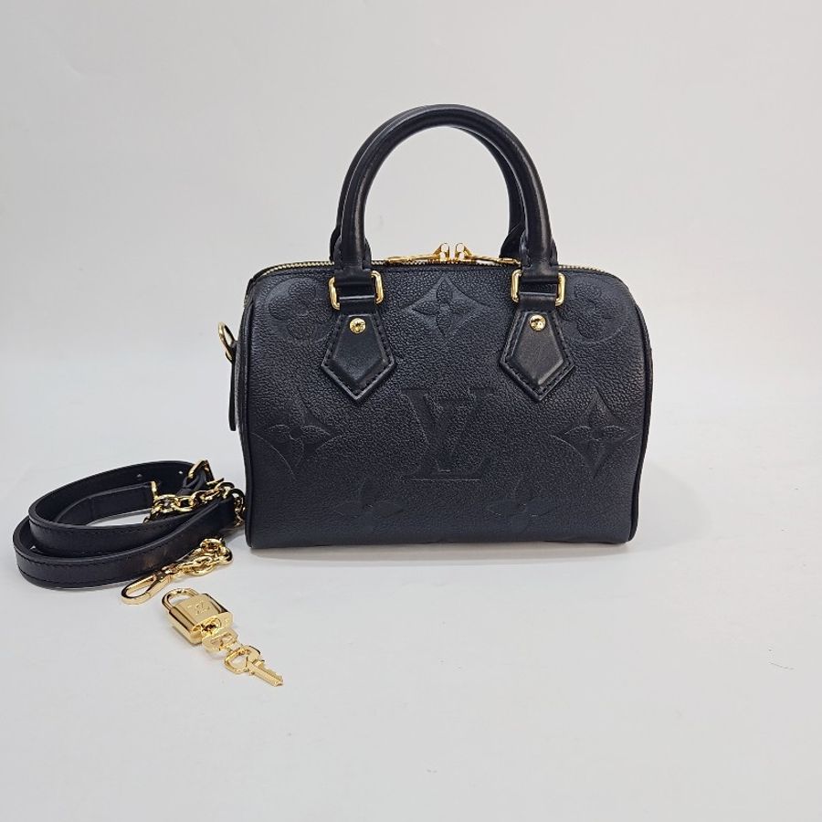 lv 黑牛皮壓紋金釦 speedy 20波士頓包-7