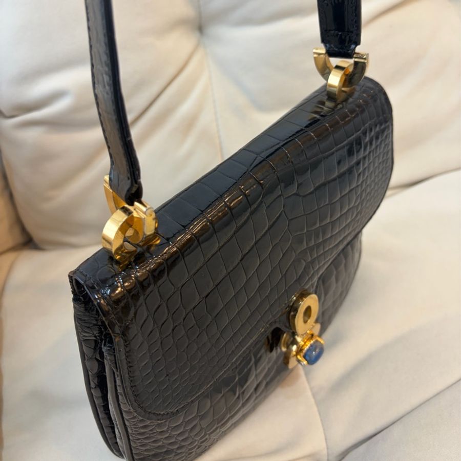 Gucci 鱷魚壓紋青金石腋下包 中古稀有-2