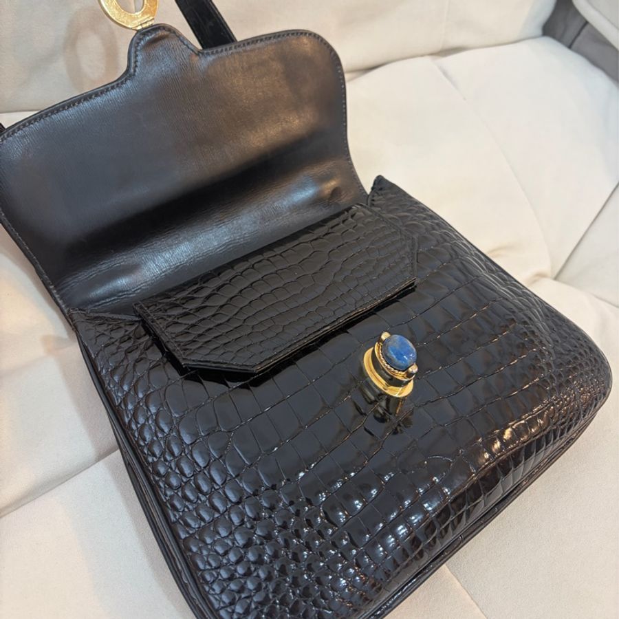 Gucci 鱷魚壓紋青金石腋下包 中古稀有-15