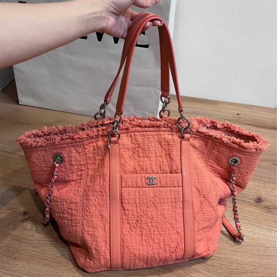 chanel 香奈兒 橘色 雙面背 布包 沙灘包 購物袋 購物包 海攤包 手提包 肩背包-1