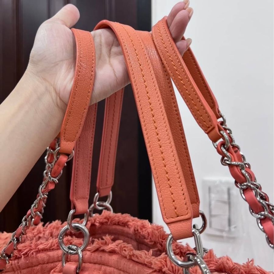 chanel 香奈兒 橘色 雙面背 布包 沙灘包 購物袋 購物包 海攤包 手提包 肩背包-7