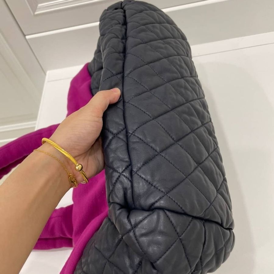 CHANEL 香奈兒 菱格 牛皮 皮革 帆布 Shoulder Bag 银扣 肩背包 空氣包 手提包 黑色/紫色-6