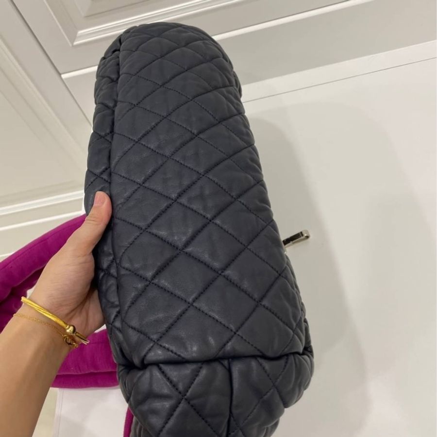 CHANEL 香奈兒 菱格 牛皮 皮革 帆布 Shoulder Bag 银扣 肩背包 空氣包 手提包 黑色/紫色-7