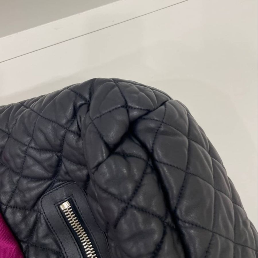 CHANEL 香奈兒 菱格 牛皮 皮革 帆布 Shoulder Bag 银扣 肩背包 空氣包 手提包 黑色/紫色-8