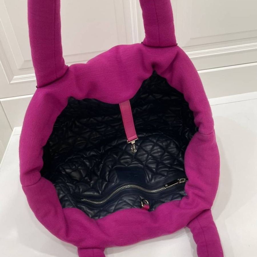 CHANEL 香奈兒 菱格 牛皮 皮革 帆布 Shoulder Bag 银扣 肩背包 空氣包 手提包 黑色/紫色-9