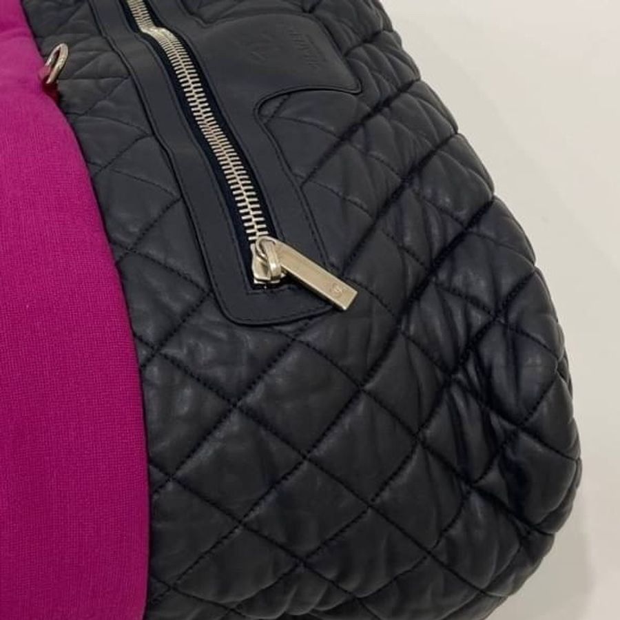 CHANEL 香奈兒 菱格 牛皮 皮革 帆布 Shoulder Bag 银扣 肩背包 空氣包 手提包 黑色/紫色-16