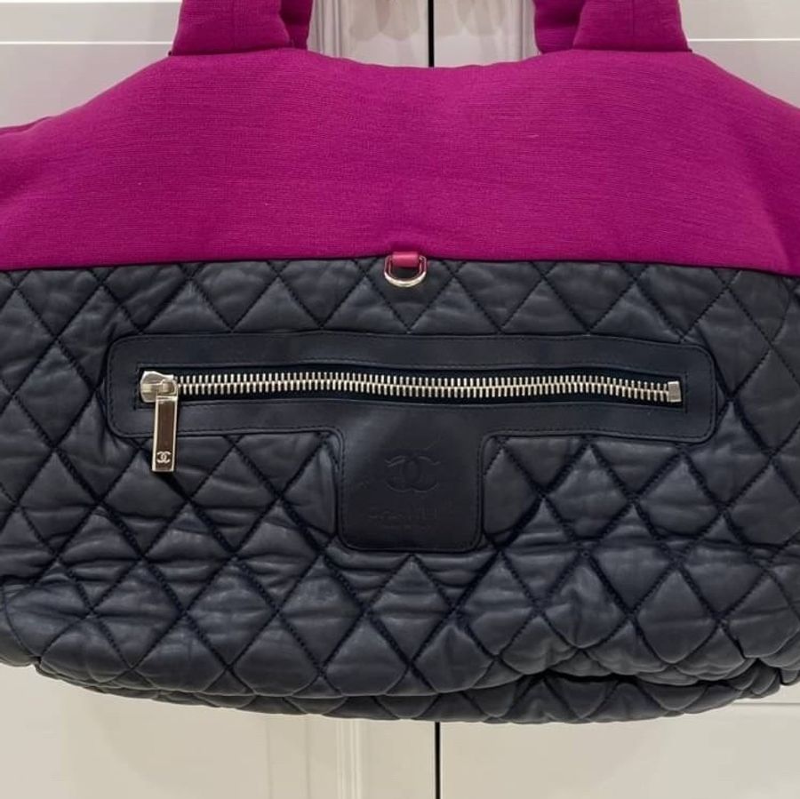 CHANEL 香奈兒 菱格 牛皮 皮革 帆布 Shoulder Bag 银扣 肩背包 空氣包 手提包 黑色/紫色-19