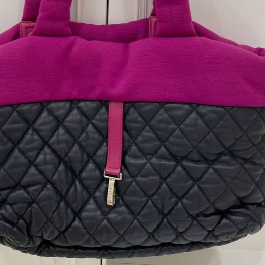 CHANEL 香奈兒 菱格 牛皮 皮革 帆布 Shoulder Bag 银扣 肩背包 空氣包 手提包 黑色/紫色-20
