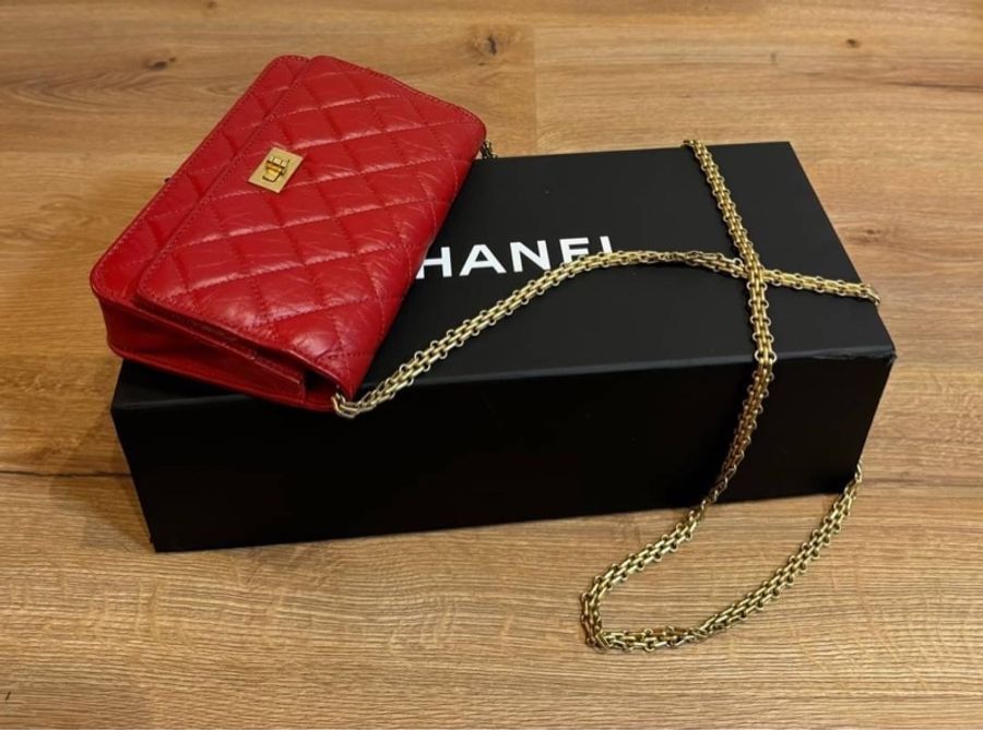 chanel 紅色 羊皮 菱格紋 2.55 WOC 肩背包 錢包 斜背包 皮夾 皮包 側背包-7