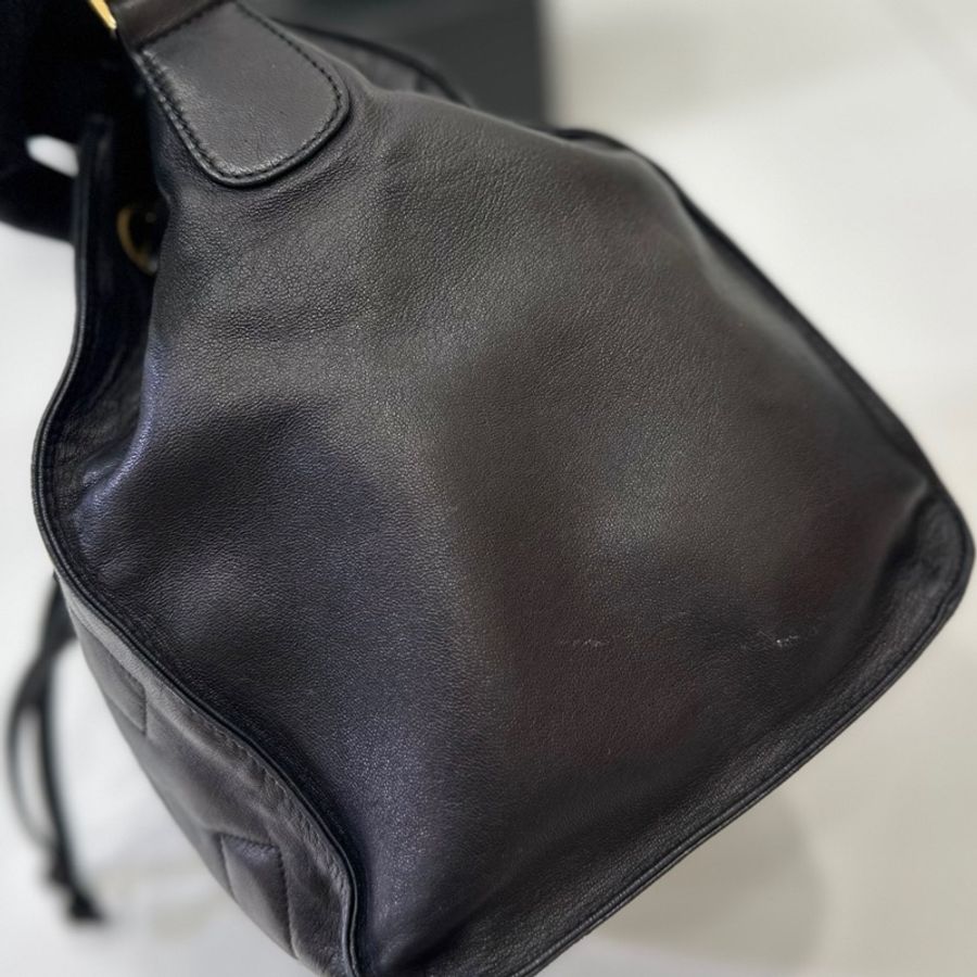Chanel vintage 大C logo黑金 羊 子母包 水桶包 斜背包 肩背包 側背包 手提包-43