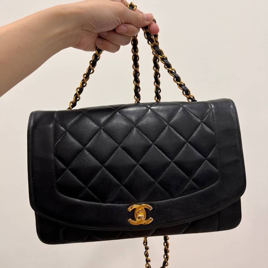 Chanel 香奈兒 Dianna Bag 25 黛妃包 戴妃包 羊皮 黑金 老香 vintage 斜背包 肩背包 側背包 手提-0