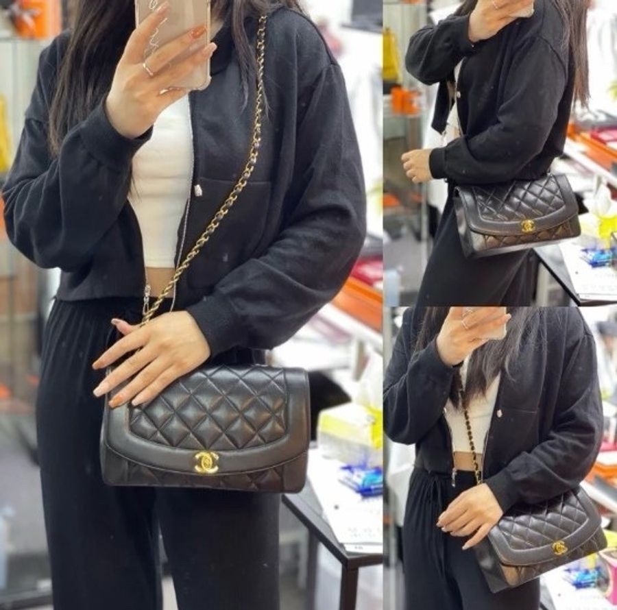 Chanel 香奈兒 Dianna Bag 25 黛妃包 戴妃包 羊皮 黑金 老香 vintage 斜背包 肩背包 側背包 手提-4