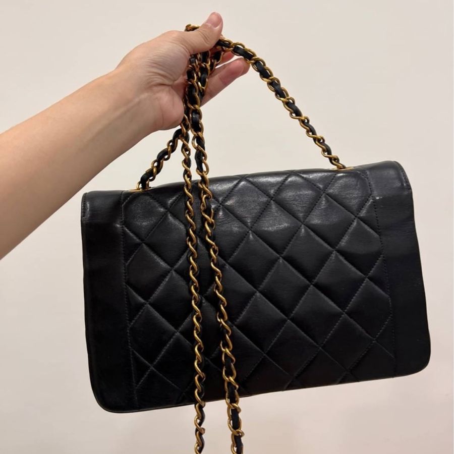 Chanel 香奈兒 Dianna Bag 25 黛妃包 戴妃包 羊皮 黑金 老香 vintage 斜背包 肩背包 側背包 手提-6