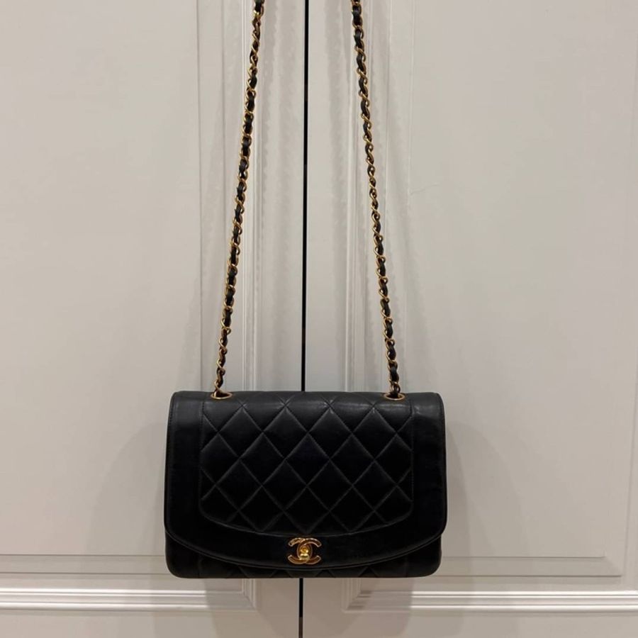 Chanel 香奈兒 Dianna Bag 25 黛妃包 戴妃包 羊皮 黑金 老香 vintage 斜背包 肩背包 側背包 手提-15