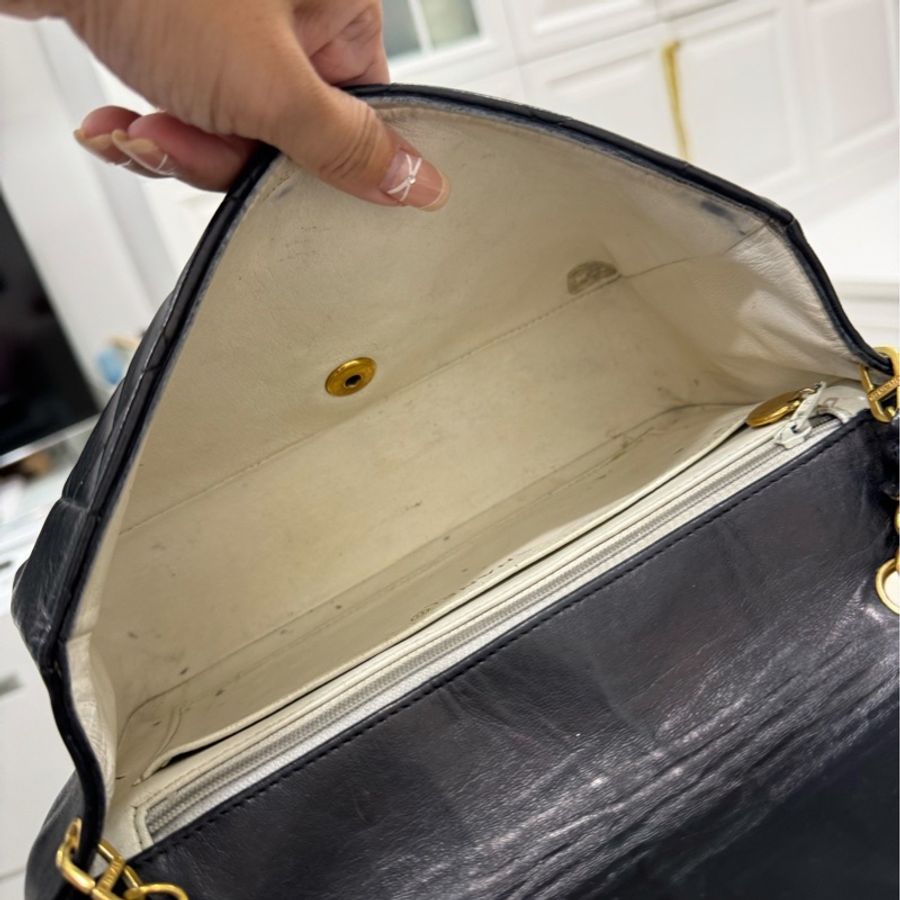 Chanel 香奈兒 Dianna Bag 25 黛妃包 戴妃包 羊皮 黑金 老香 vintage 斜背包 肩背包 側背包 手提-16