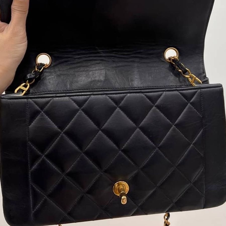 Chanel 香奈兒 Dianna Bag 25 黛妃包 戴妃包 羊皮 黑金 老香 vintage 斜背包 肩背包 側背包 手提-18