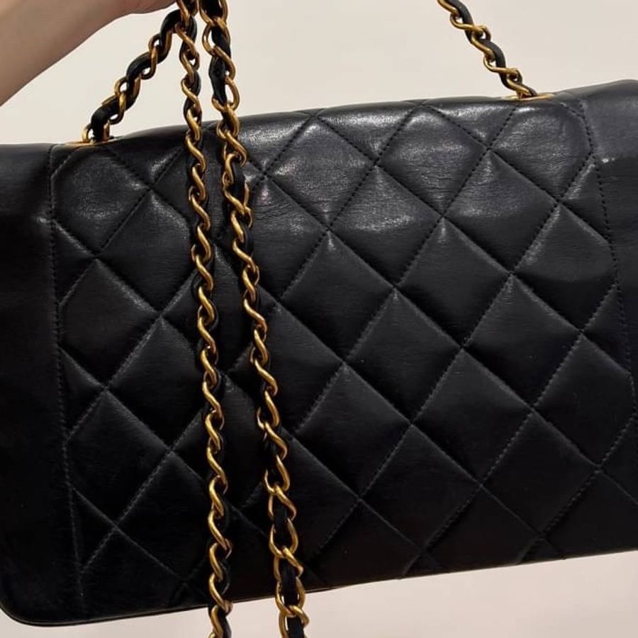 Chanel 香奈兒 Dianna Bag 25 黛妃包 戴妃包 羊皮 黑金 老香 vintage 斜背包 肩背包 側背包 手提-20