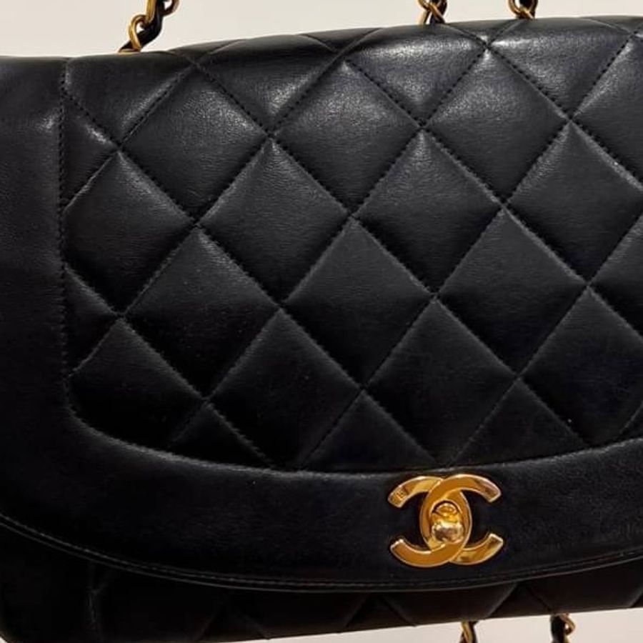 Chanel 香奈兒 Dianna Bag 25 黛妃包 戴妃包 羊皮 黑金 老香 vintage 斜背包 肩背包 側背包 手提-21