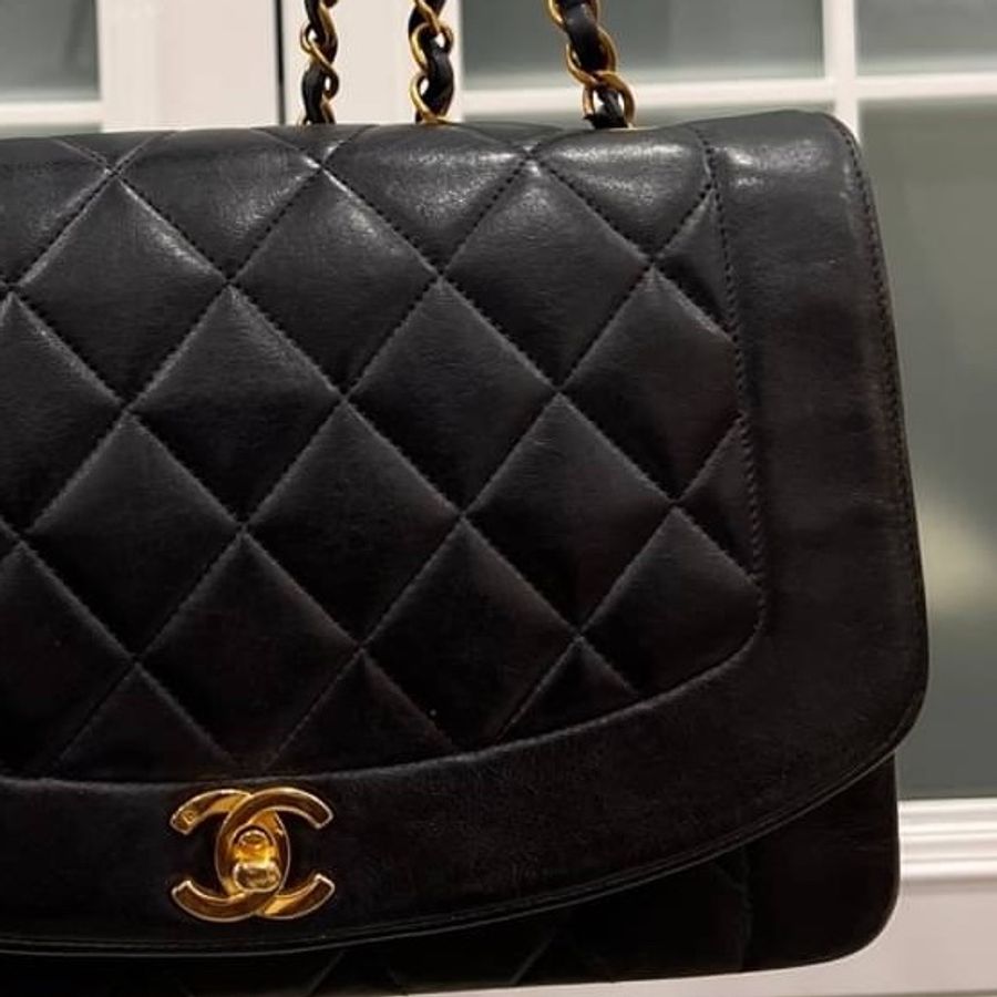 Chanel 香奈兒 Dianna Bag 25 黛妃包 戴妃包 羊皮 黑金 老香 vintage 斜背包 肩背包 側背包 手提-22