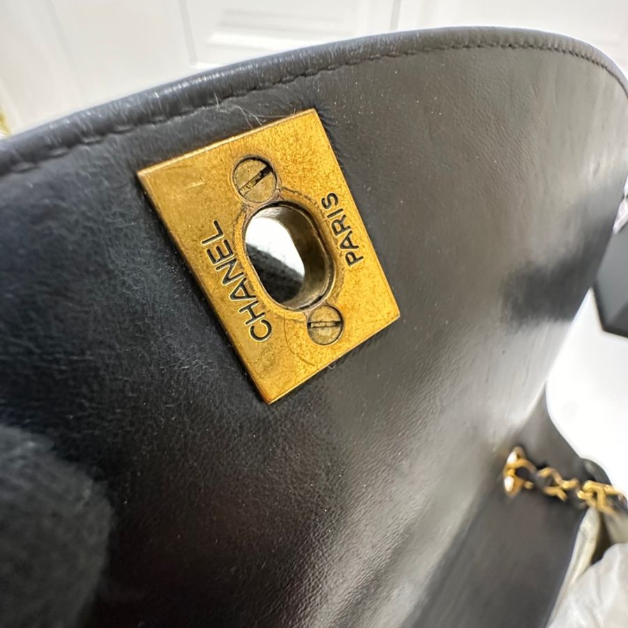 Chanel 香奈兒 Dianna Bag 25 黛妃包 戴妃包 羊皮 黑金 老香 vintage 斜背包 肩背包 側背包 手提-35