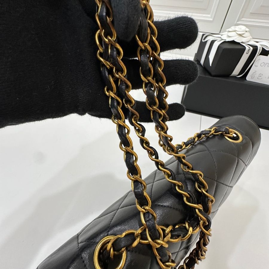 Chanel 香奈兒 Dianna Bag 25 黛妃包 戴妃包 羊皮 黑金 老香 vintage 斜背包 肩背包 側背包 手提-38