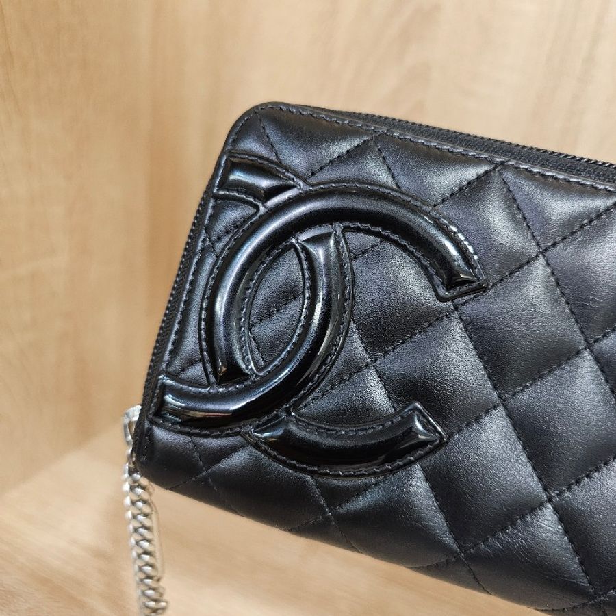 [絕版品好物件😊] Chanel 黑牛皮菱格康朋銀釦拉鏈長夾-4