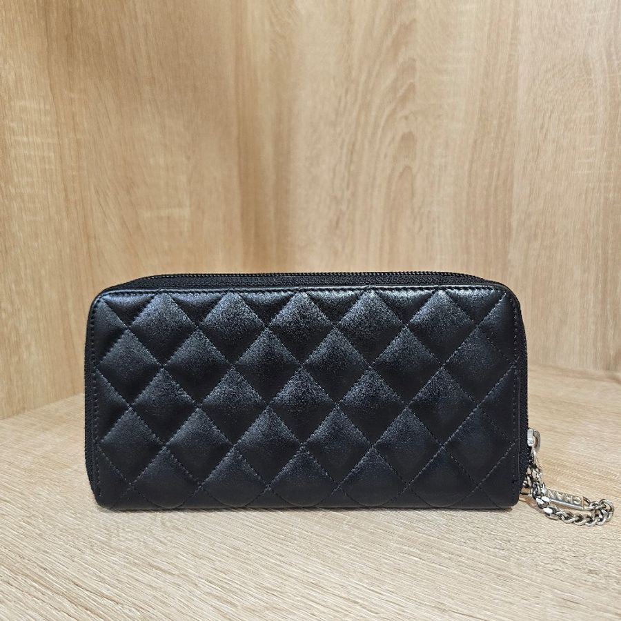 [絕版品好物件😊] Chanel 黑牛皮菱格康朋銀釦拉鏈長夾-15