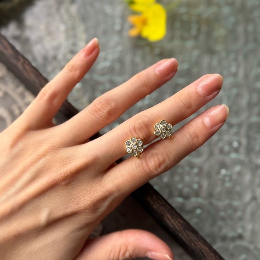 中古Dior 花朵水鑽耳夾 鍍金 耳環-15