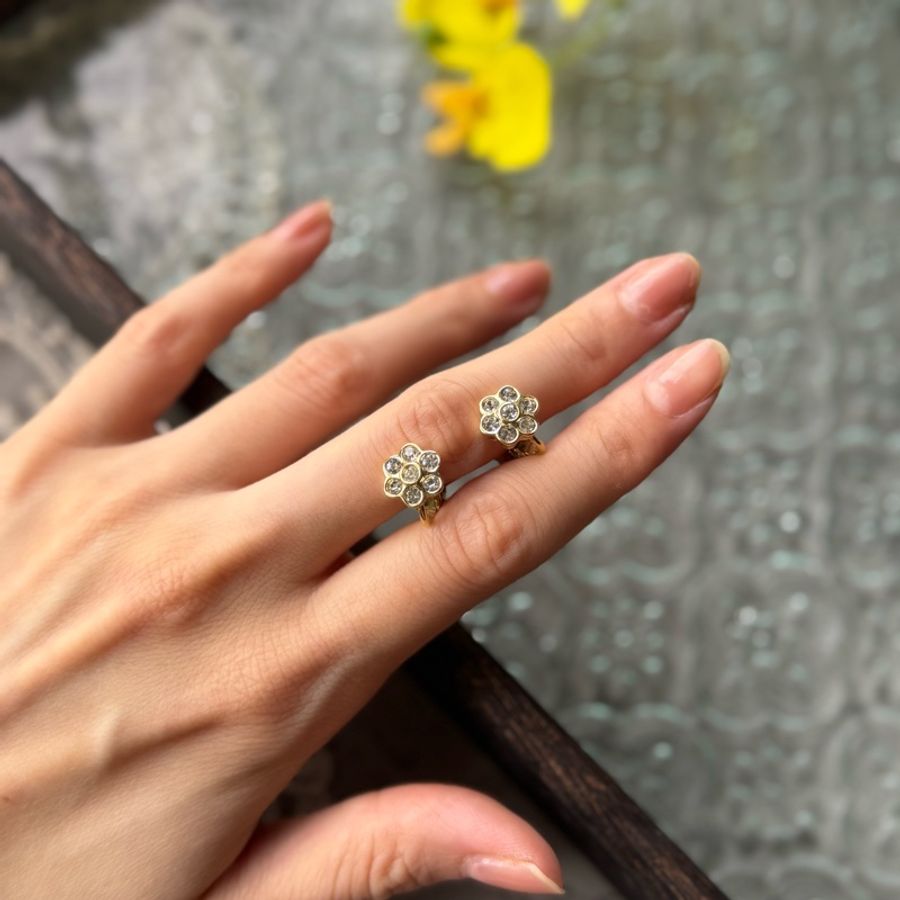 中古Dior 花朵水鑽耳夾 鍍金 耳環-16