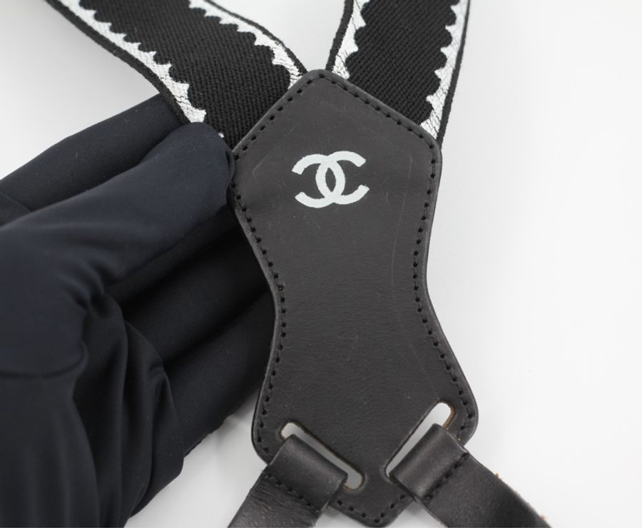 Chanel Vintage 94P 皮革黑色帆布 Coco Mark 背帶-12