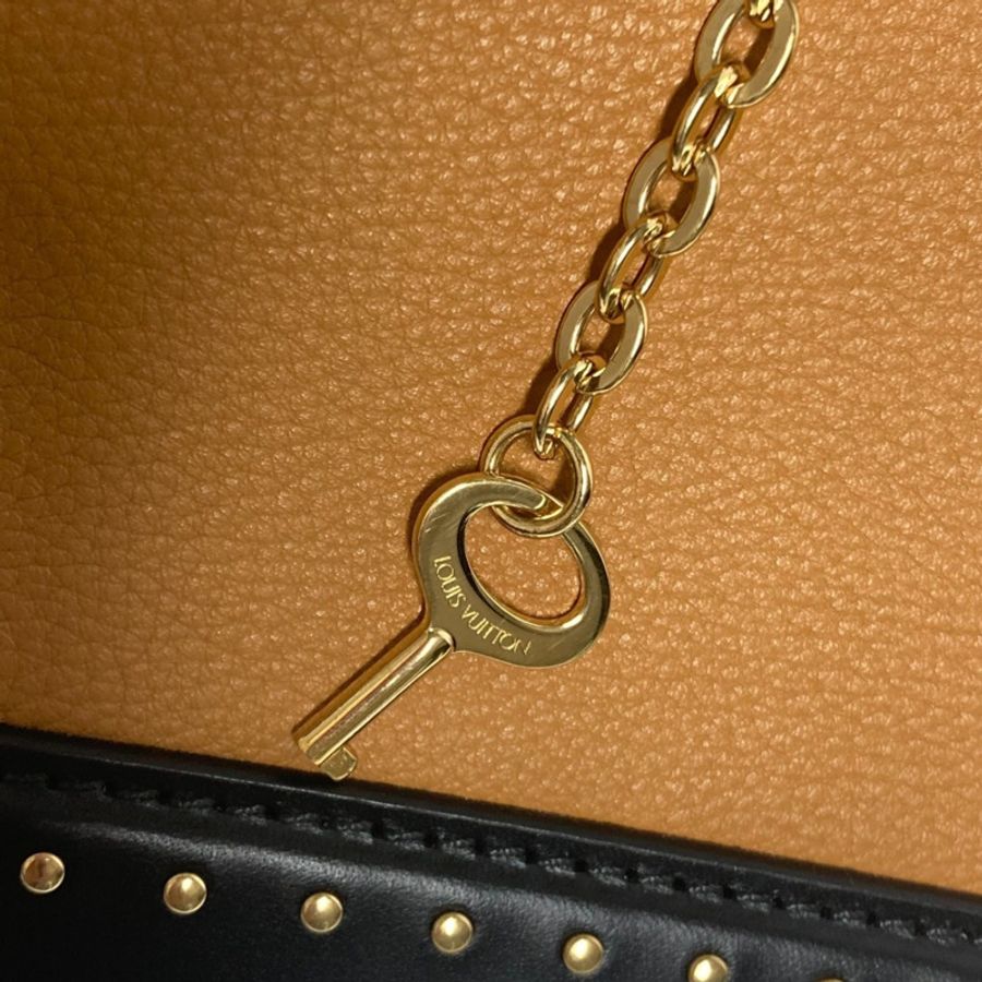 LOUIS VUITTON M51654 鉚釘雙色 Cool Marly PM 托特包，皮革手提包，女款，米色-11