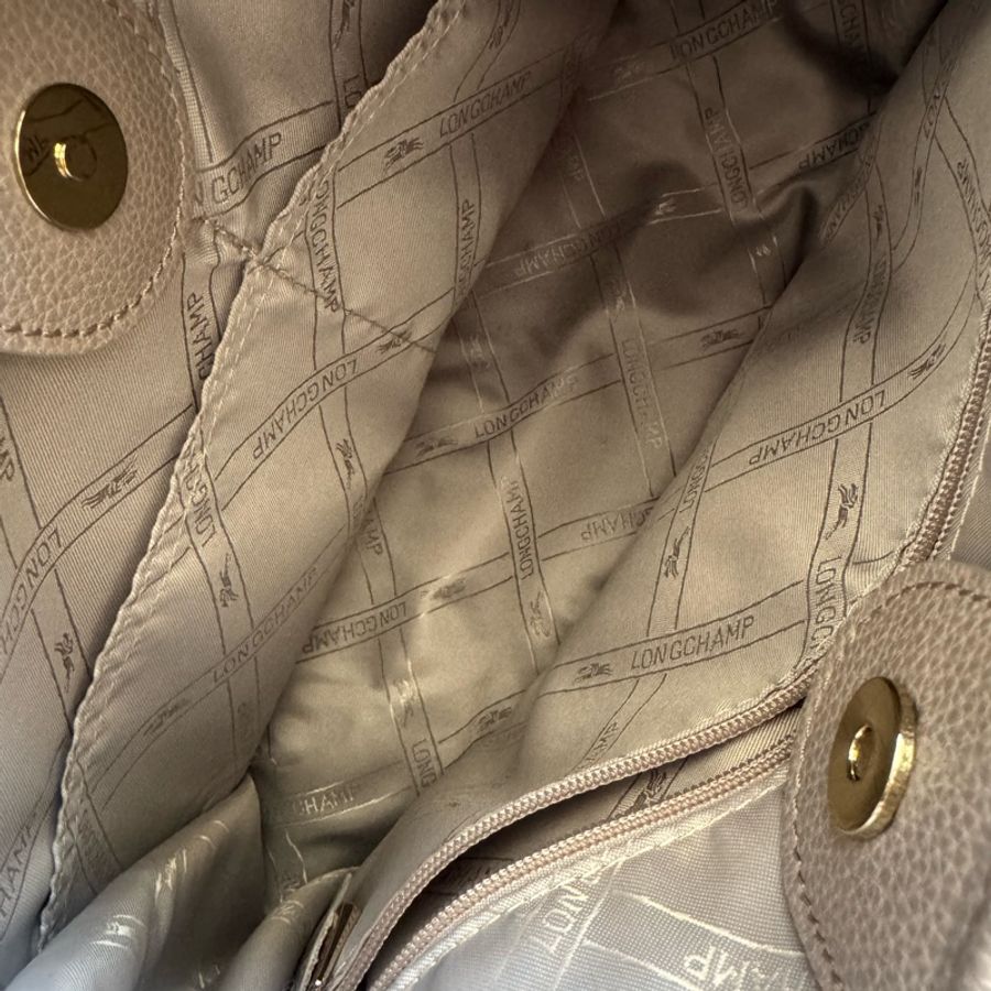 LONGCHAMP LE FOULONNÉ系列牛皮單肩包(灰)-4