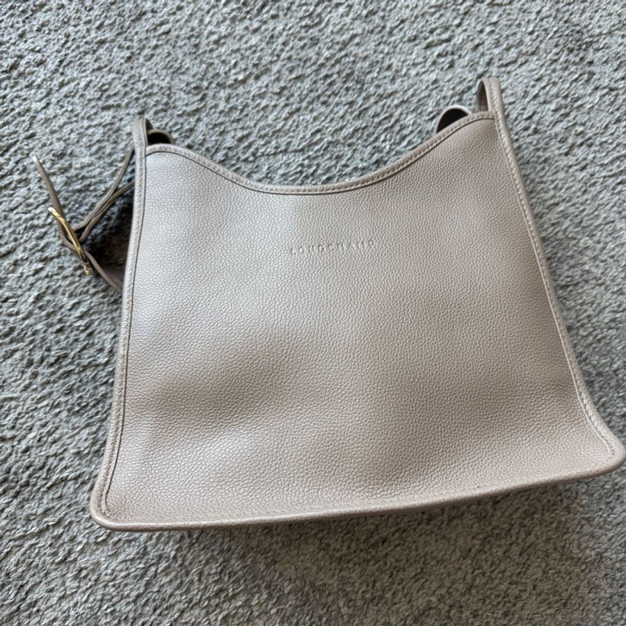 LONGCHAMP LE FOULONNÉ系列牛皮單肩包(灰)-5