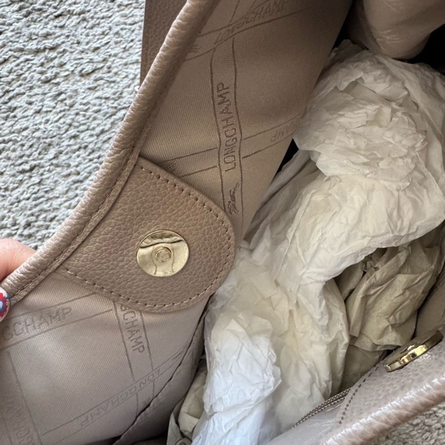 LONGCHAMP LE FOULONNÉ系列牛皮單肩包(灰)-12